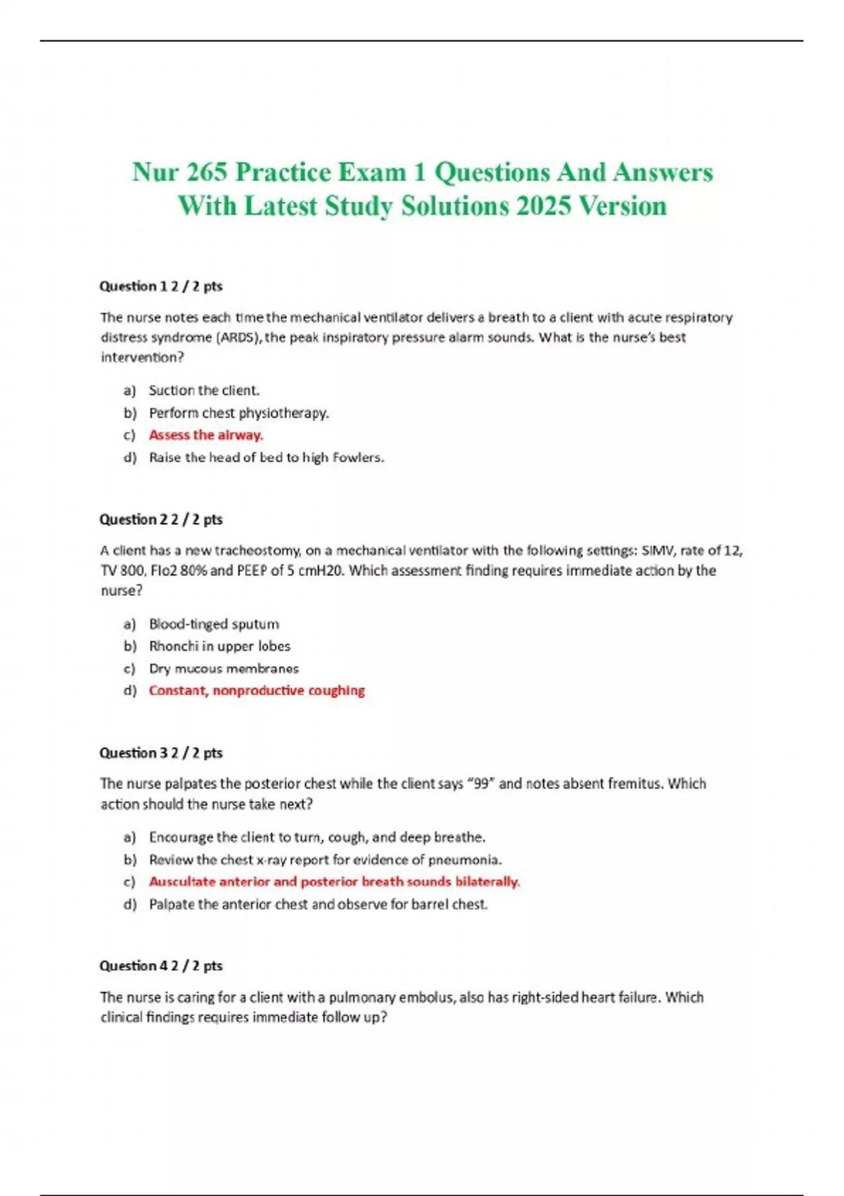 NUR 265 Practice Exam 1 Questions And Answers With Latest Study ...
