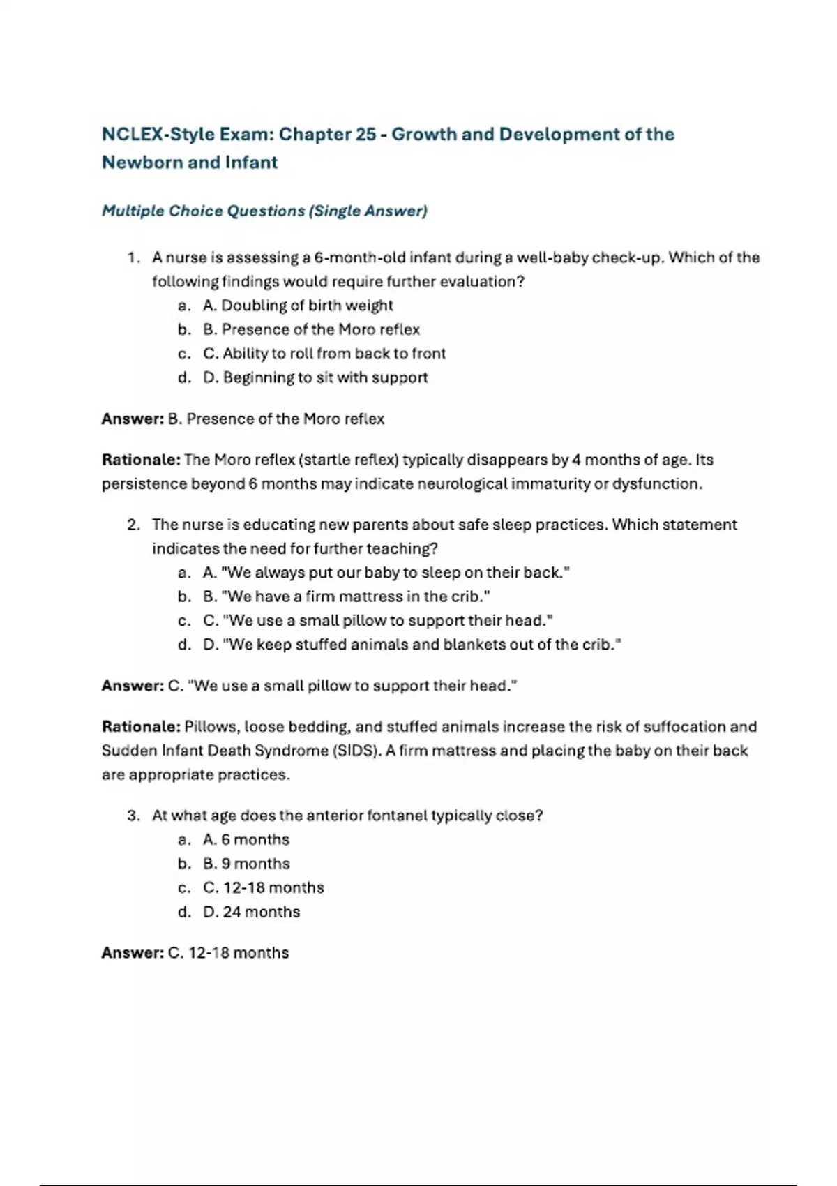 NCLEX Exam Chapter 25 & 26 Growth and Development of Newborns and ...