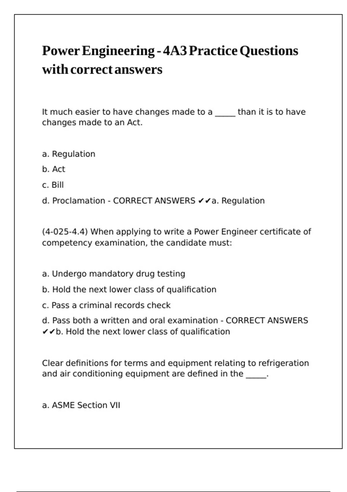 Power Engineering - 4A3 Practice Questions with correct answers - Power ...