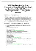 HESI Specialty Test Review&colon; Psychiatric&sol;Mental Health Nursing &vert; 154 Certified Questions and Correct Answers &vert; A&plus; Graded &vert; 2025&sol;2026 Edition