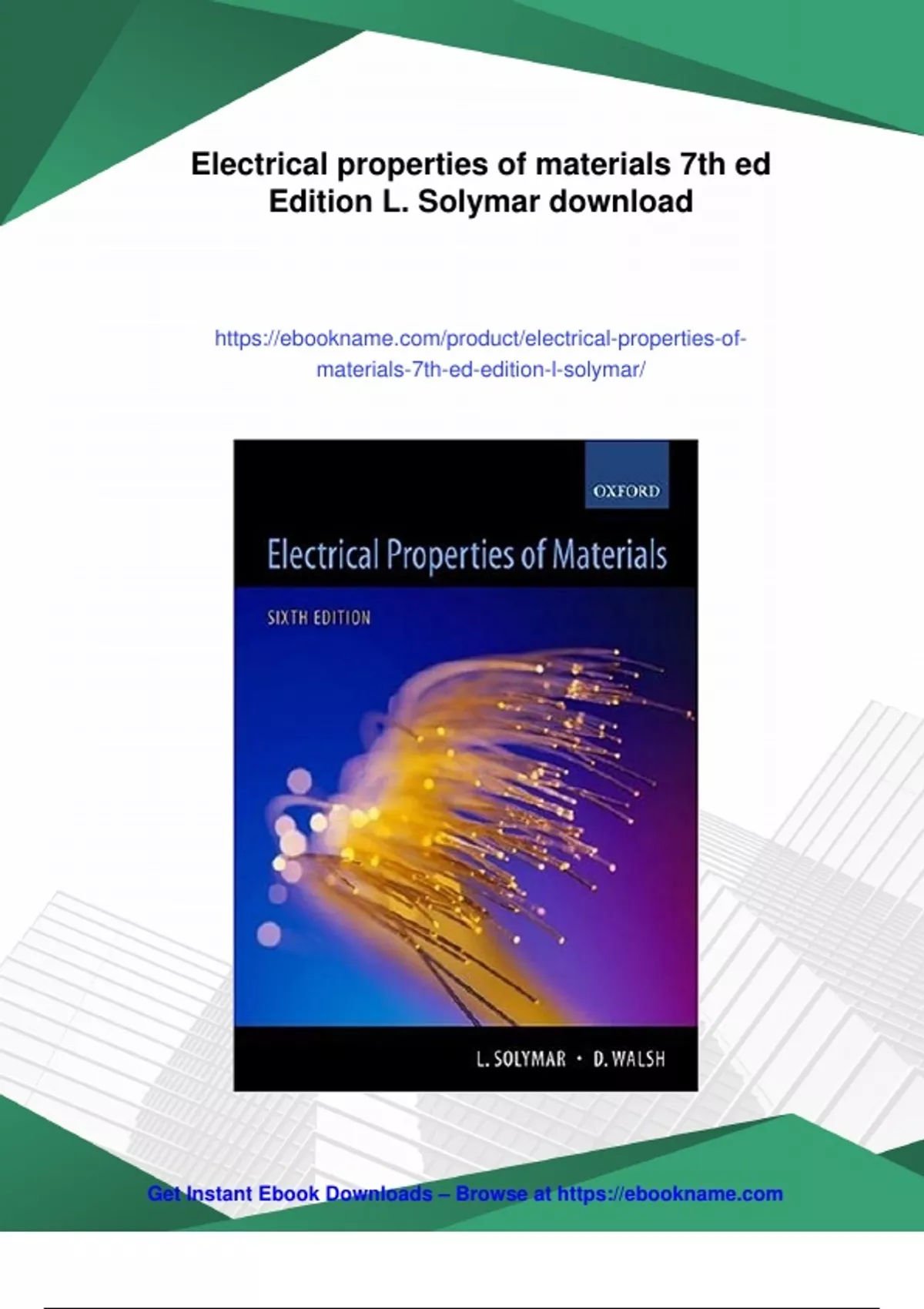 Summary Electrical properties of materials 7th ed Edition L. Solymar - Digital Download ...