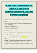 NCLEX QUESTIONS FOR SHOCK CRITICAL CARE ACTUAL 2025&sol;2026 QUESTIONS AND 100&percnt; CORRECT ANSWERS