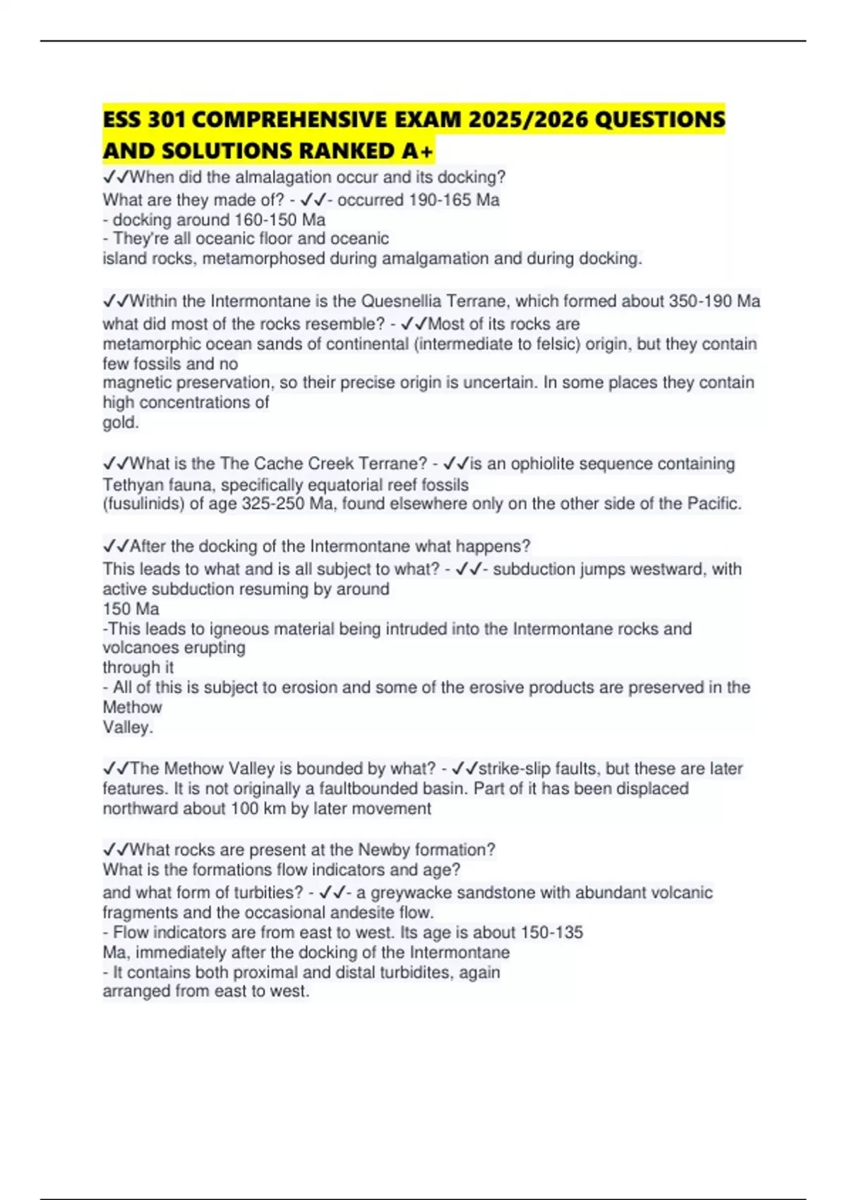 ESS 301 COMPREHENSIVE EXAM 2025/2026 QUESTIONS AND SOLUTIONS RANKED A+ ...