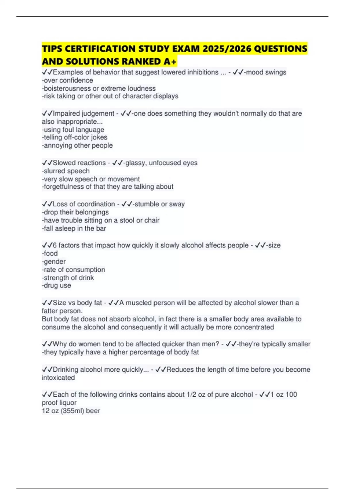 TIPS CERTIFICATION STUDY EXAM 2025/2026 QUESTIONS AND SOLUTIONS RANKED ...