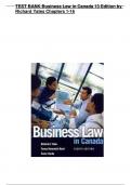 Test Bank for  Business Law in Canada 13 Edition by  Richard Yates Chapters 1-16 &lpar;2025&sol;2026&rpar; &lpar;All Chapters Covered&rpar; &lpar;Complete Guide with Answers&rpar; &lpar;Graded A&plus;&rpar;