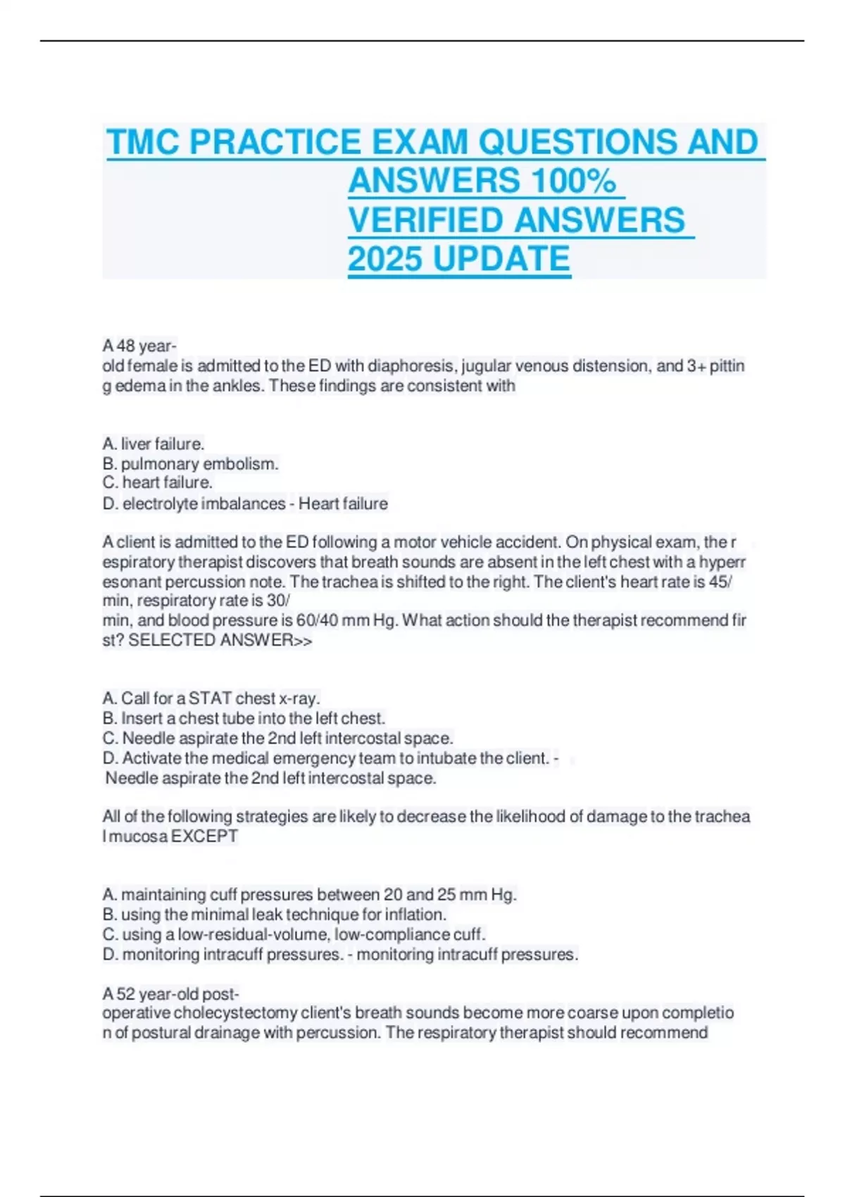 TMC PRACTICE EXAM QUESTIONS AND ANSWERS 100% VERIFIED ANSWERS 2025 ...