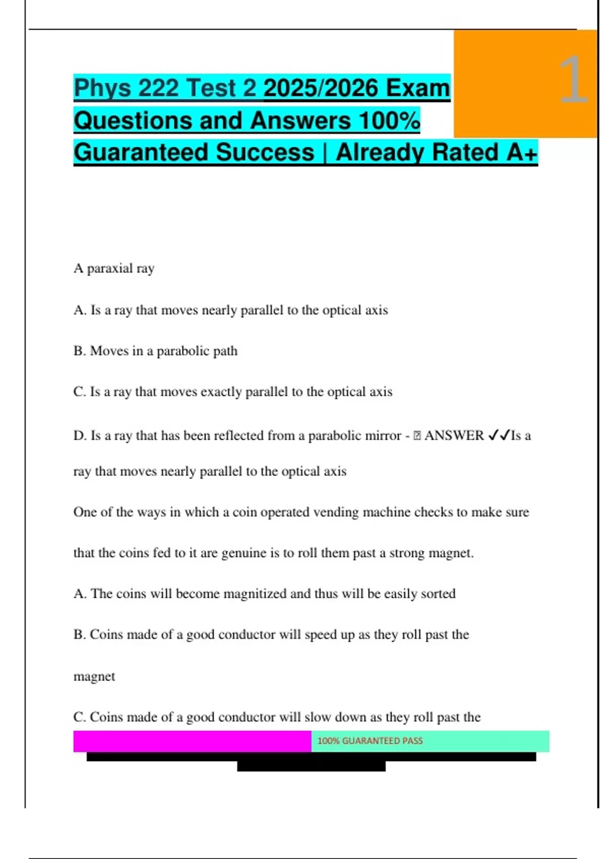 Phys 222 Test 2 2025/2026 Exam Questions and Answers 100% Guaranteed ...