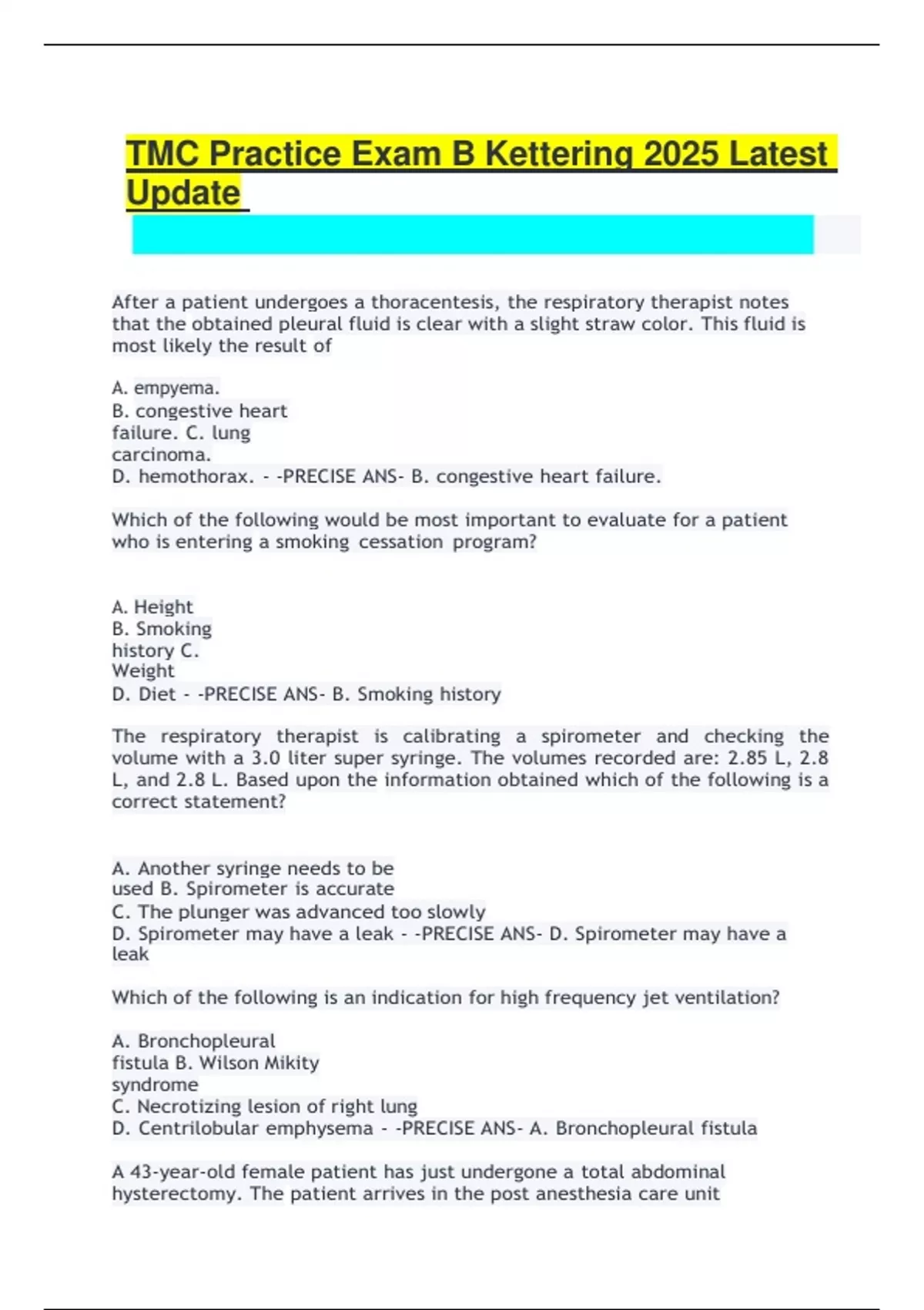 TMC Practice Exam B Kettering 2025 Latest Update Questions with ...