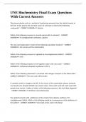 UNE Biochemistry Final Exam Questions With Correct Answers