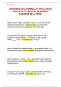 MICHIGAN LIFE AND HEALTH FINAL EXAM  2025 UPDATED ACTUAL EXAM WITH  CORRECT SOLUTIONS&period;