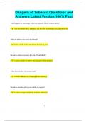 Dangers of Tobacco Questions and Answers Latest Version 100&percnt; Pass