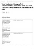 Texas Food safety Managers Test COMPREHENSIVE QUESTIONS WITH MULTIPLE CHOICES &vert;VERIFIED & REVISED ANSWERS &lpar;NEW&rpar; 2025