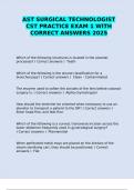 AST SURGICAL TECHNOLOGIST CST PRACTICE EXAM 1 WITH CORRECT ANSWERS 2025