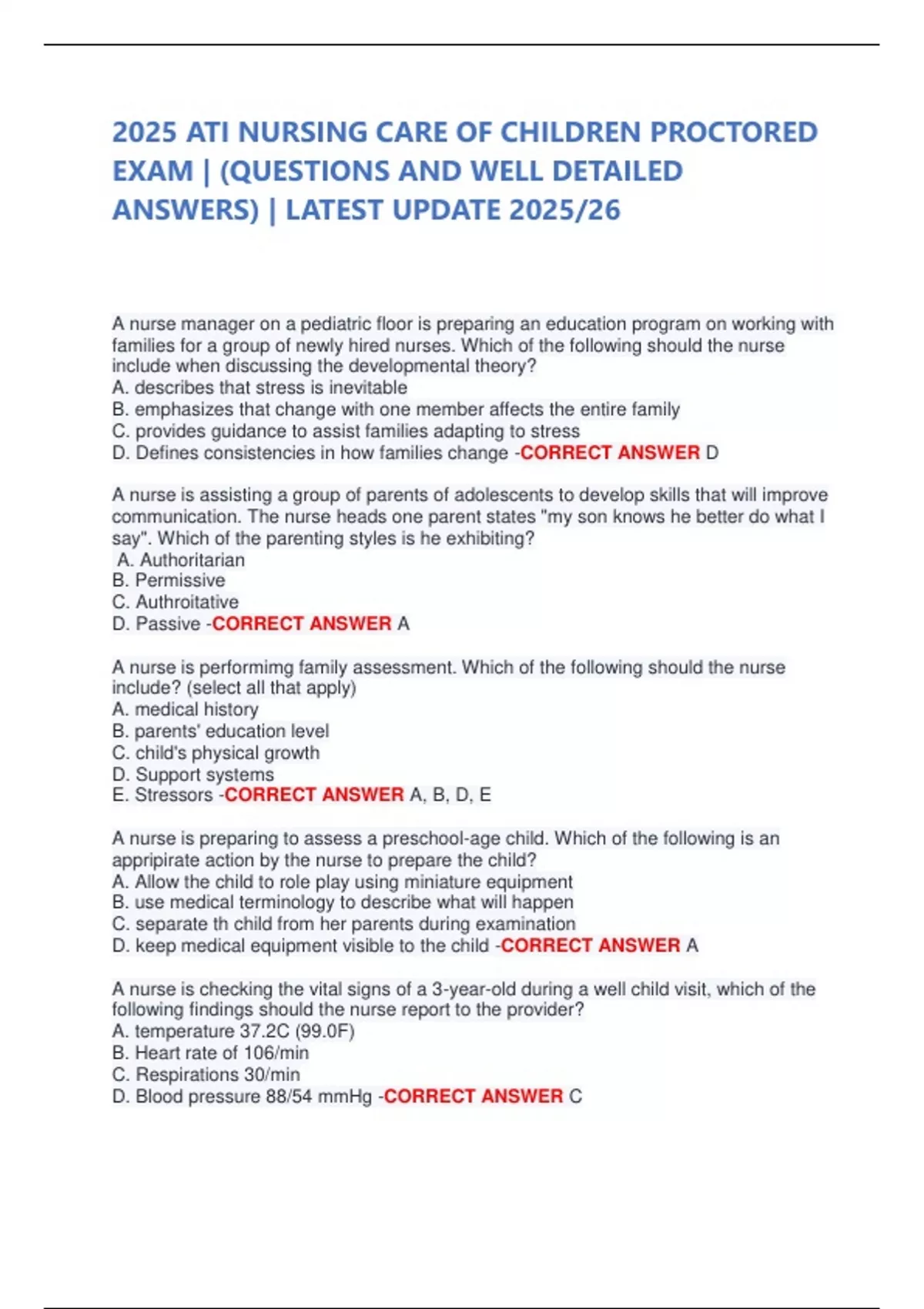 2025 ATI NURSING CARE OF CHILDREN PROCTORED EXAM | (QUESTIONS AND WELL ...