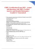 CRPC Certification Exam 2025 &ndash; Actual 160 Questions with 100&percnt; Verified Answers and Detailed Rationales &vert; Graded A&plus; Guaranteed