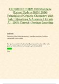 CHEM219 &sol; CHEM 219 Module 5&colon; &lpar;Latest Update 2025 &sol; 2026&rpar; Principles of Organic Chemistry with Lab &vert; Questions & Answers &vert; Grade A &vert; 100&percnt; Correct - Portage Learning