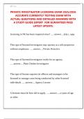 PRIVATE INVESTIGATOR LICENSING EXAM 2025&sol;2026   ACCURATE CURRENTLY TESTING EXAM WITH  ACTUAL QUESTIONS AND DETAILED ANSWERS WITH  A STUDY GUIDE EXPERT  FOR GURANTEED PASS   LATEST UPDATE&period;