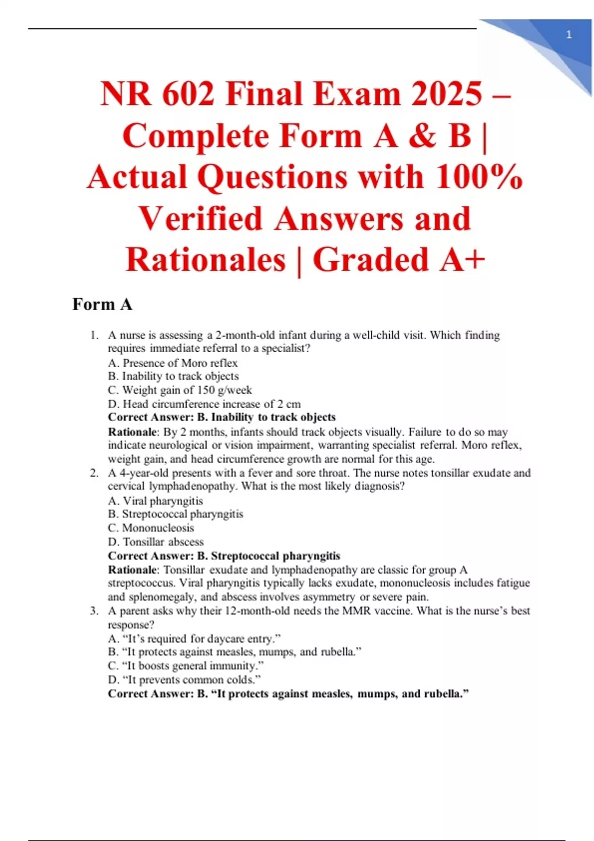 NR 602 Final Exam 2025 – Complete Form A & B | Actual Questions with ...