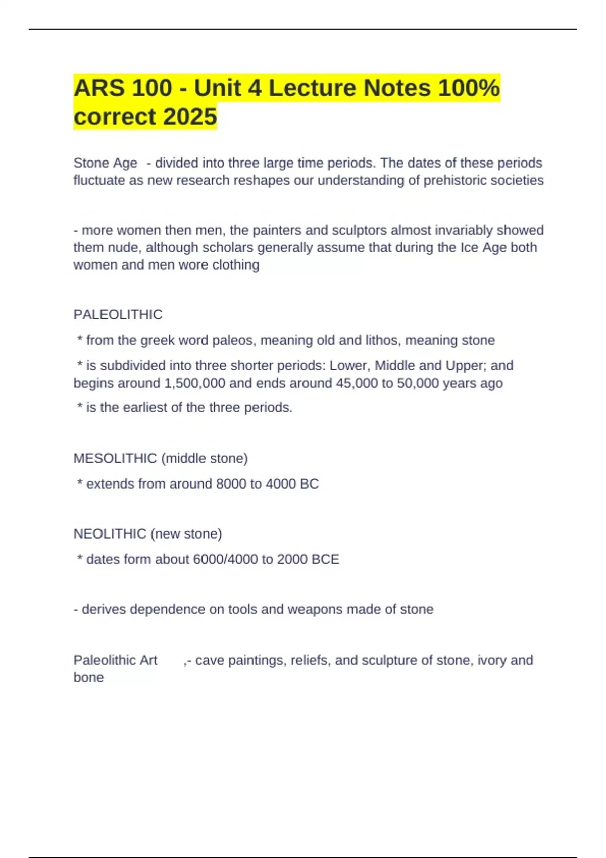 ARS 100 - Unit 4 Lecture Notes 100% correct 2025 - ARS 100 - Unit 4 ...