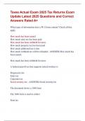 Taxes Actual Exam 2025 Tax Returns Exam  Update Latest 2025 Questions and Correct  Answers Rated A&plus; 
