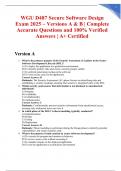WGU D487 Secure Software Design Exam 2025 &ndash; Versions A & B &vert; Complete Accurate Questions and 100&percnt; Verified Answers &vert; A&plus; Certified