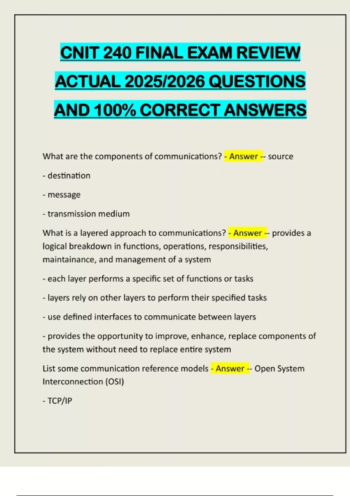 CNIT 240 FINAL EXAM REVIEW ACTUAL 2025/2026 QUESTIONS AND 100% CORRECT ...