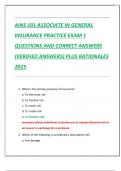 AINS 101 ASSOCIATE IN GENERAL  INSURANCE PRACTICE EXAM 1 QUESTIONS AND CORRECT ANSWERS  &lpar;VERIFIED ANSWERS&rpar; PLUS RATIONALES  2025
