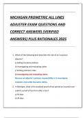 MICHIGAN PROMETRIC ALL LINES  ADJUSTER EXAM QUESTIONS AND  CORRECT ANSWERS &lpar;VERIFIED  ANSWERS&rpar; PLUS RATIONALES 2025