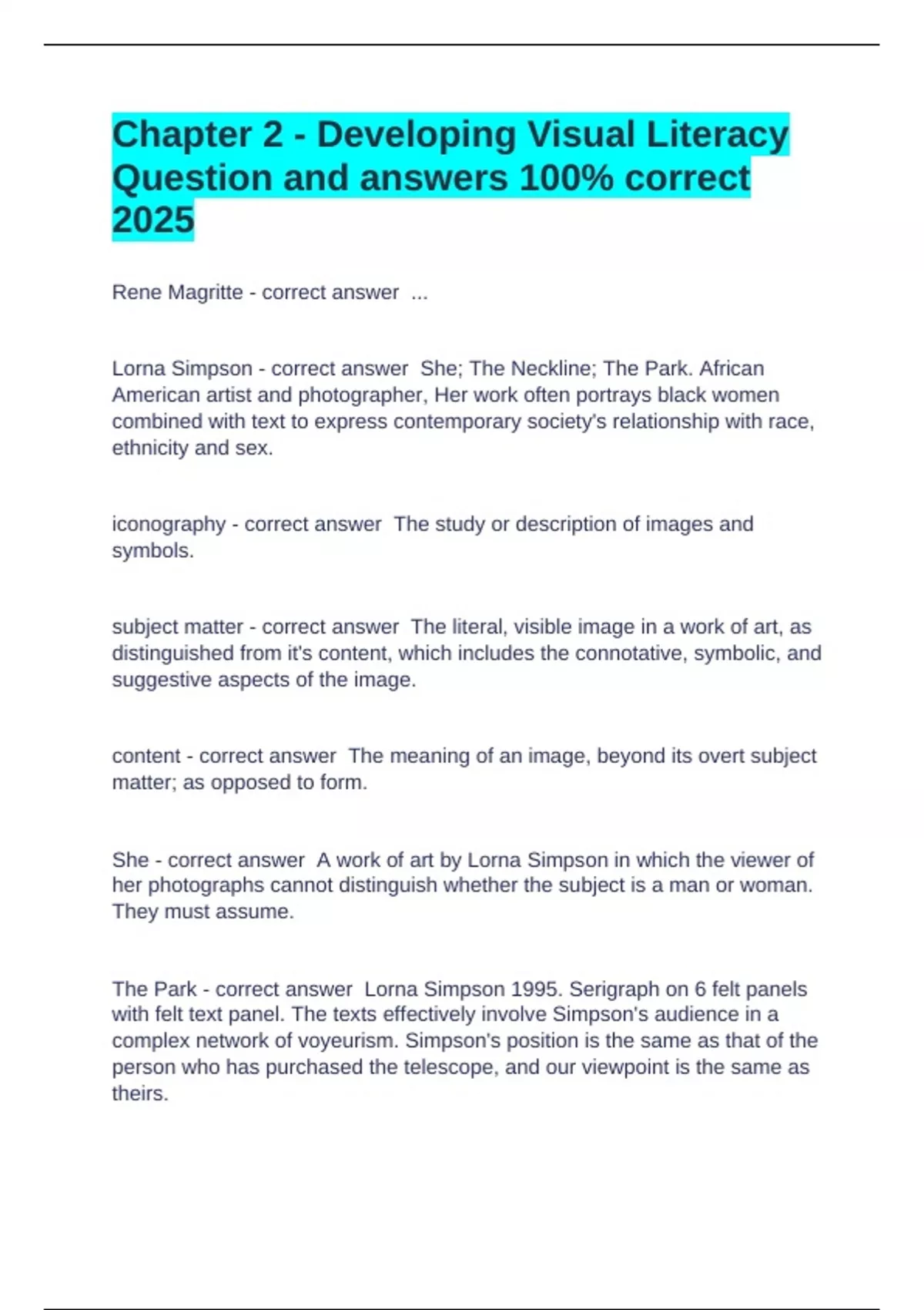 Chapter 2 - Developing Visual Literacy Question and answers 100% ...