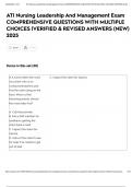 ATI Nursing Leadership And Management Exam COMPREHENSIVE QUESTIONS WITH MULTIPLE CHOICES &vert;VERIFIED & REVISED ANSWERS &lpar;NEW&rpar; 2025