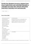 Florida Non-Resident Insurance Adjuster Exam EXAM QUESTIONS AND ANSWERS GRADED A&plus; ASSURED SUCCESS NEW UPDATE 2025&sol;2026 &lpar;MULTIPLE CHOICES&rpar; WITH RATIONALES&period;