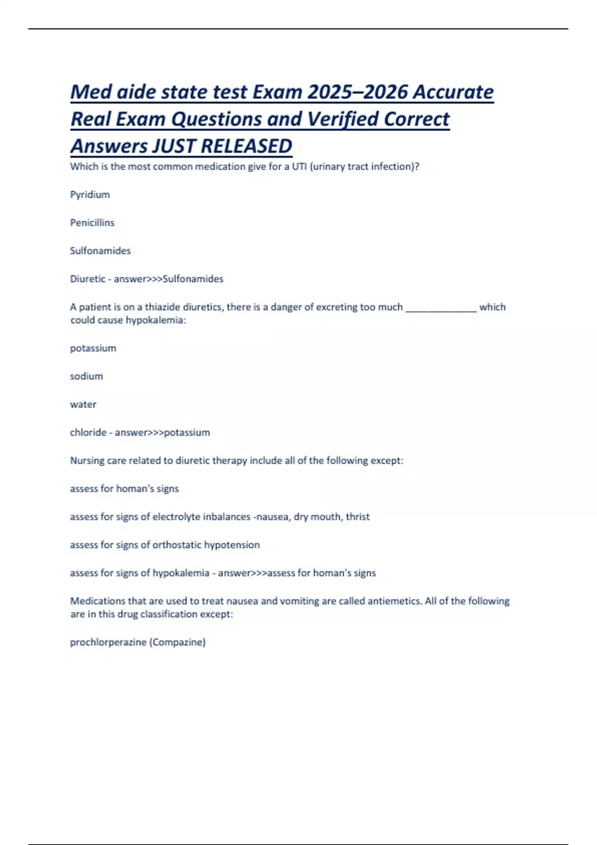Med Tech State Test Med aide state test Exam 2025–2026 Medication Aide State Accurate Real ...