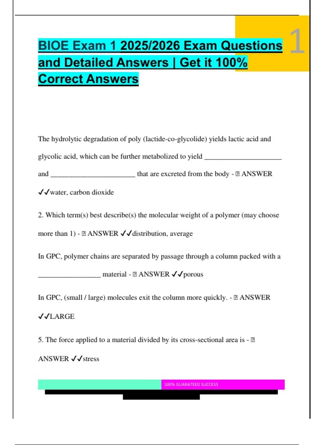 BIOE Exam 1 2025/2026 Exam Questions and Detailed Answers | Get it 100% ...