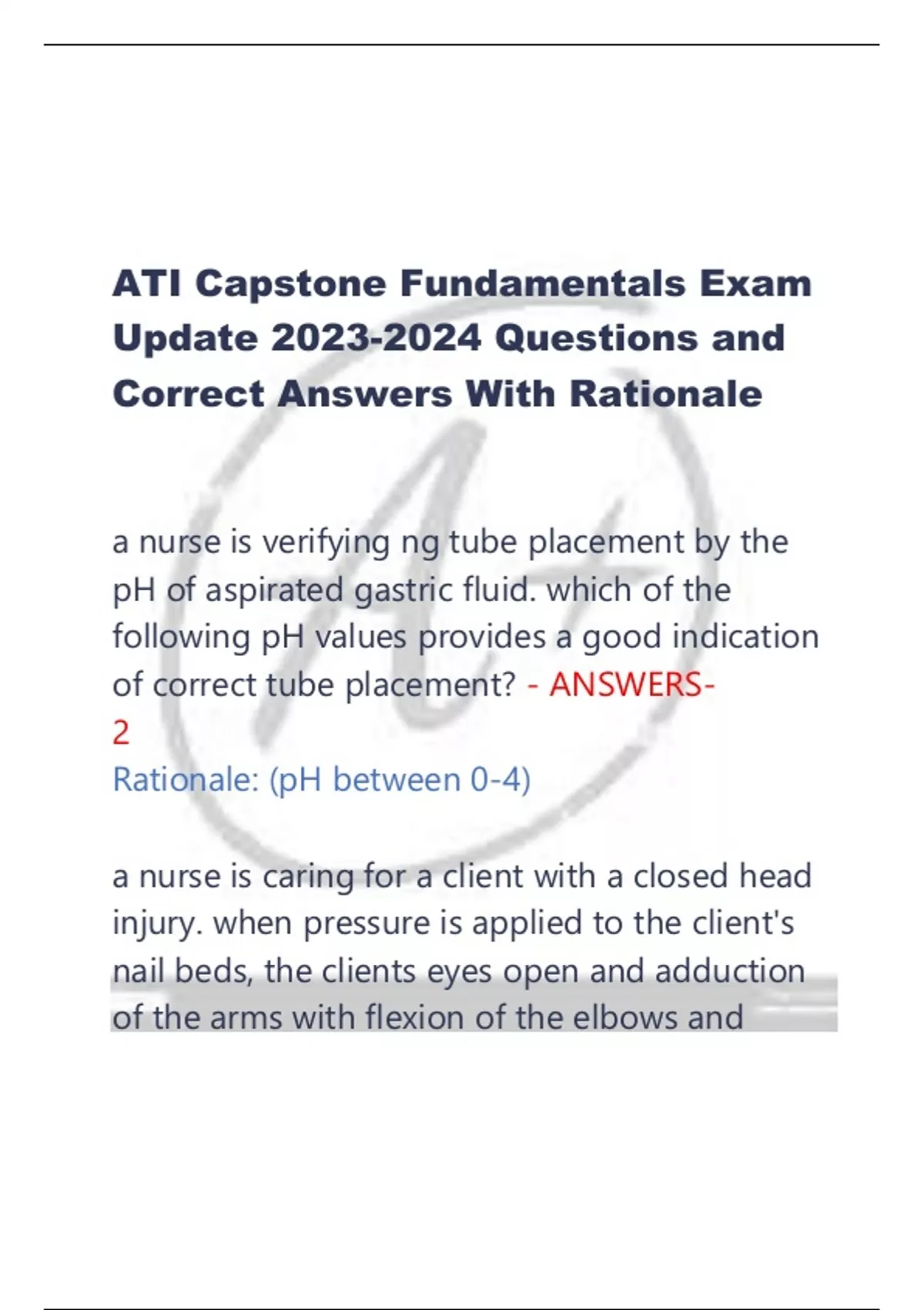 ATI Capstone Fundamentals Exam Update Questions and Correct Answers ...