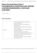 Galen Cincinnati Pharm Exam 3 COMPREHENSIVE QUESTIONS AND VERIFIED ANSWERS 2025&lpar;GRADED A&plus;&rpar; DETAILED ANSWERS&excl;&excl;