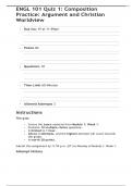 ENGL 101 Quiz 1&colon; Composition Practice&colon; Argument and Christian Worldview &vert; Questions and Answers &vert; 2025 Update with complete solutions&period;