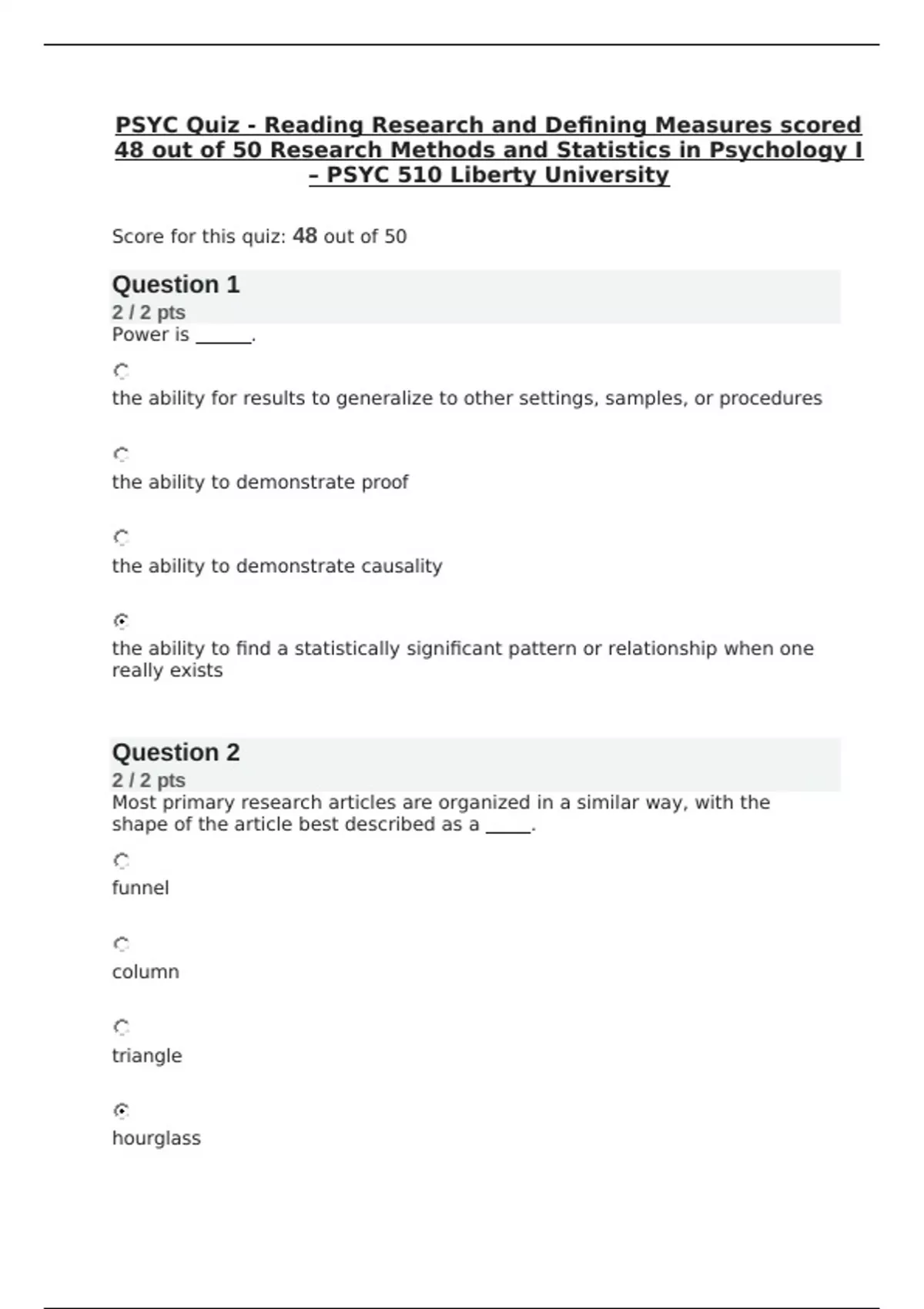 PSYC Quiz - Reading Research and Defining Measures scored 48 out of 50 ...