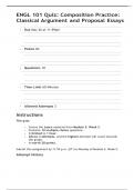  ENGL 101 Quiz 2&colon; Composition Practice&colon; Classical Argument and Proposal Essays &vert;  Questions and Answers &vert; 2025 Update with complete solutions&period;