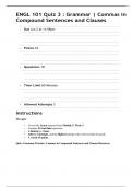 ENGL 101 Module  3 &colon; Grammar  Quiz&vert; Commas in Compound Sentences and Clauses &vert; Questions and Answers &vert; 2025 Update with complete solutions&period;
