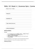 ENGL 101 Week 4 &vert; Grammar Quiz &vert; Questions and Answers &vert; 2025 Update with complete solutions&period;