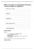 ENGL 101 Quiz 6&colon; Composition Practice&colon; Toulmin Model of Argument &vert; Questions and Answers &vert; 2025 Update with complete solutions&period;