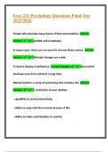Exsc 221 Psychology Questions Final Test  2025&sol;2026 &vert;Test Questions And Correct Solutions