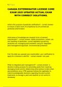 CANADA EXTERMINATOR LICENSE CORE  EXAM 2025 UPDATED ACTUAL EXAM  WITH CORRECT SOLUTIONS&period;