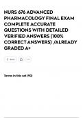 NURS 676 ADVANCED PHARMACOLOGY FINAL EXAM COMPLETE ACCURATE QUESTIONS WITH DETAILED VERIFIED ANSWERS &lpar;100&percnt; CORRECT ANSWERS&rpar; &sol;ALREADY GRADED A&plus;