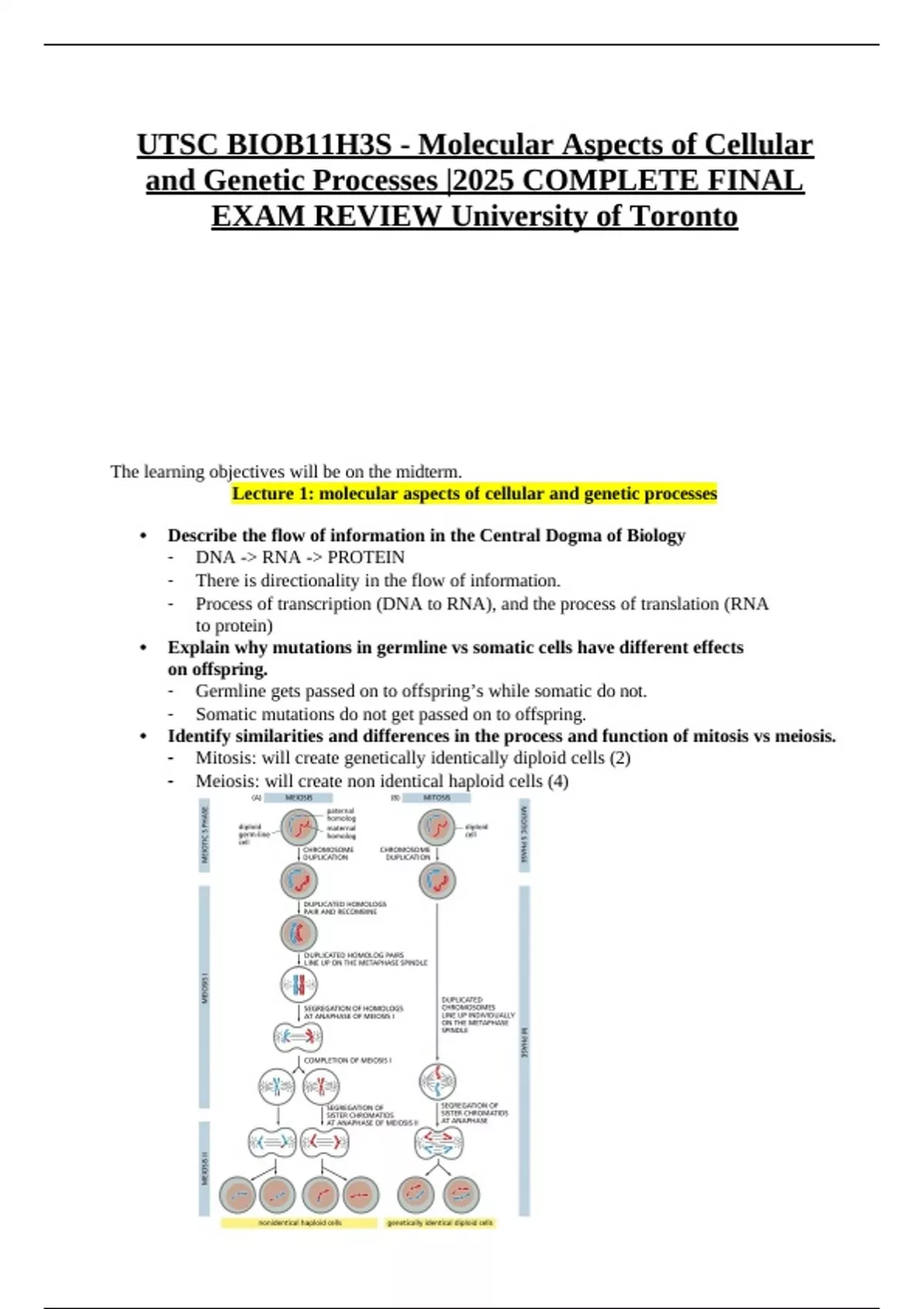 UTSC BIOB11H3S - Molecular Aspects of Cellular and Genetic Processes ...