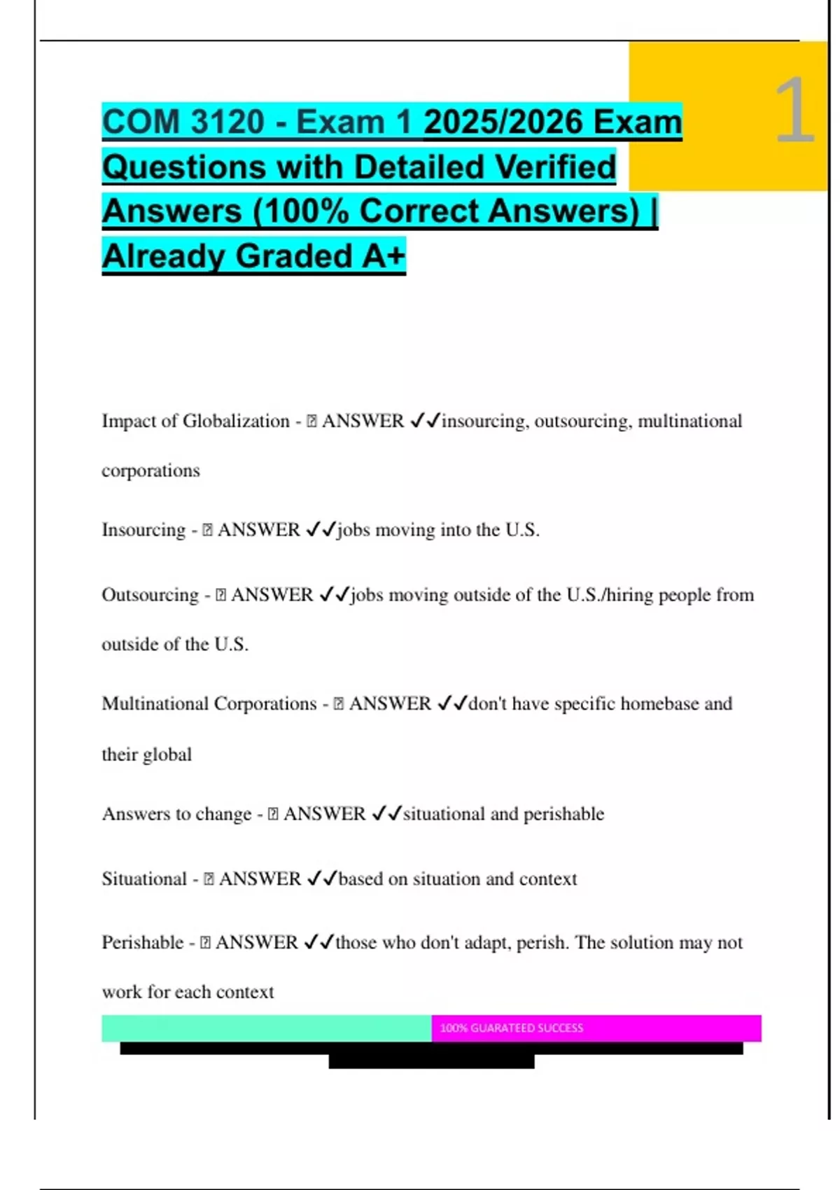 COM 3120 - Exam 1 2025/2026 Exam Questions with Detailed Verified ...