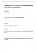 Delaware Life insurance exam questions and answers graded A&plus;