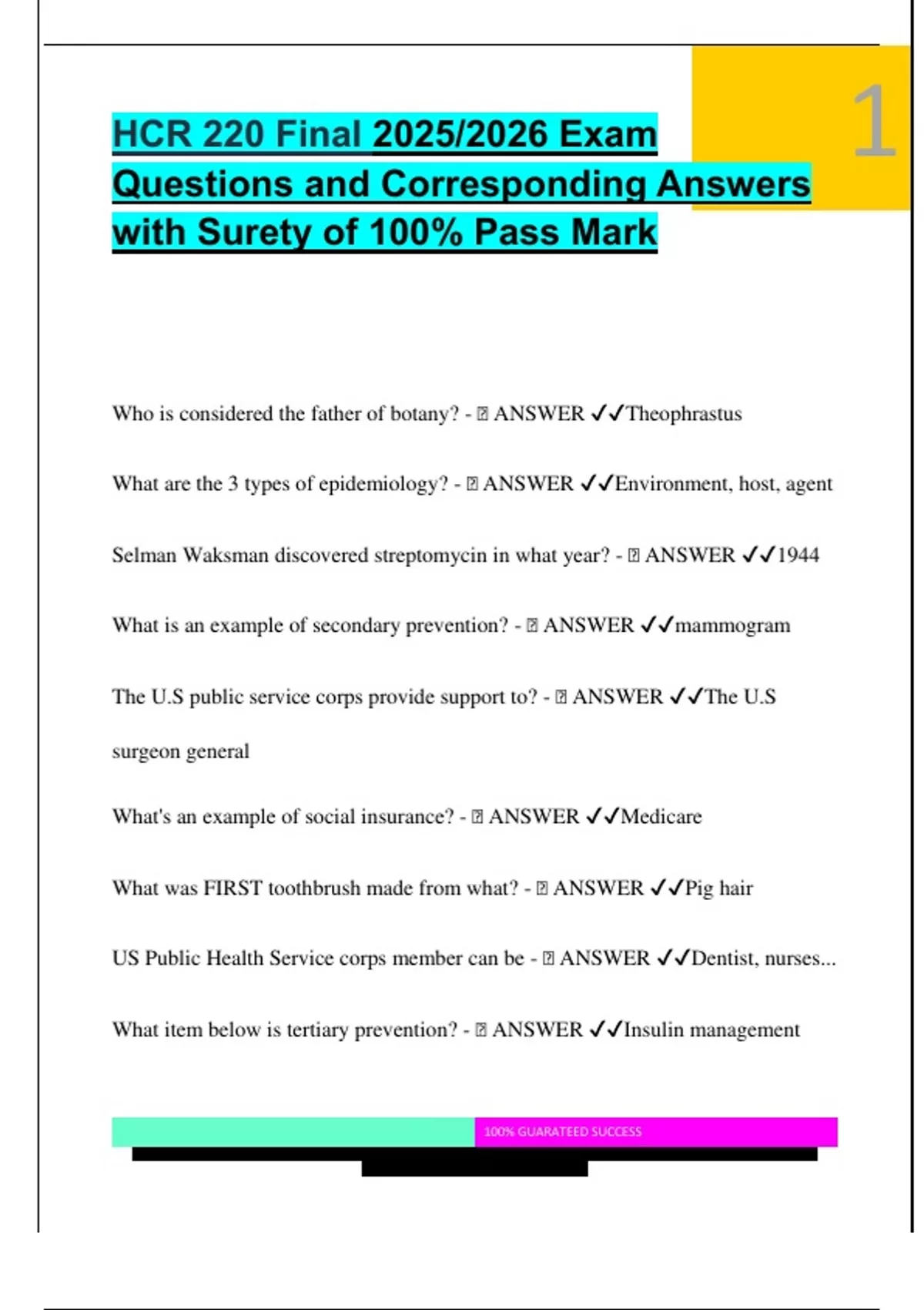 HCR 220 Final 2025/2026 Exam Questions and Corresponding Answers with ...