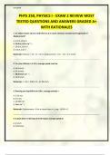 PHYS 250&comma; PHYSICS I - EXAM 2 REVIEW MOST TESTED QUESTIONS AND ANSWERS GRADED A&plus; WITH RATIONALES