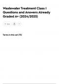 Wastewater Treatment Class I Questions and Answers Already Graded A&plus; &lpar;2024&sol;2025&rpar;